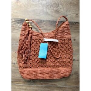 Woven Crochet Shoulder Bag Orange Boho Tassel Beach Tote NWT Eco Friendly